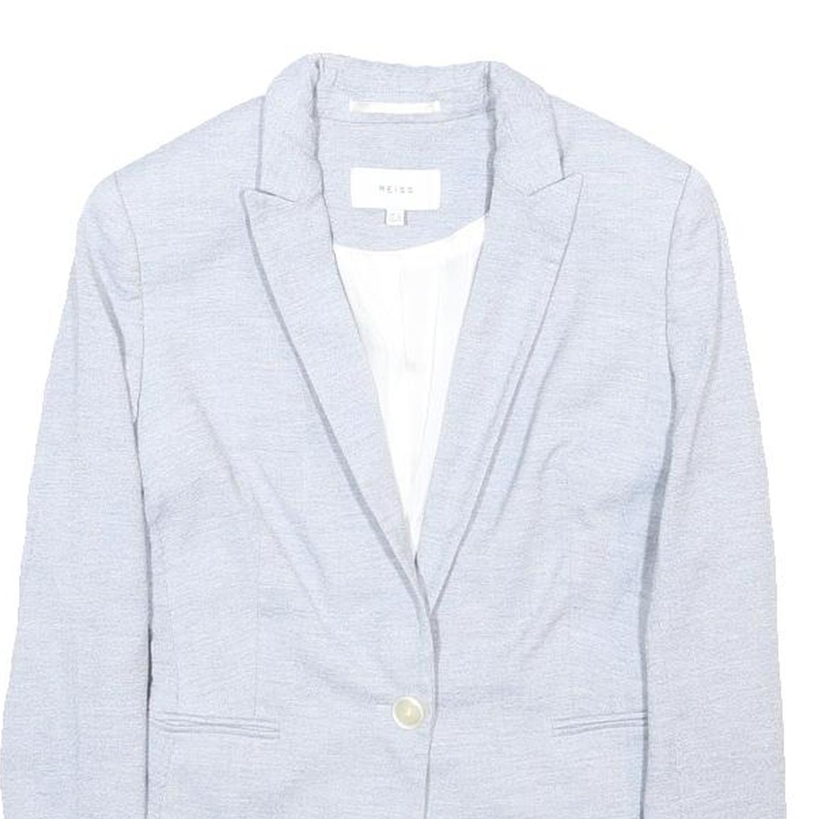 REISS Womens Blue Slim Wool Blend Jacket UK 8 Button Closure Tailored Blazer