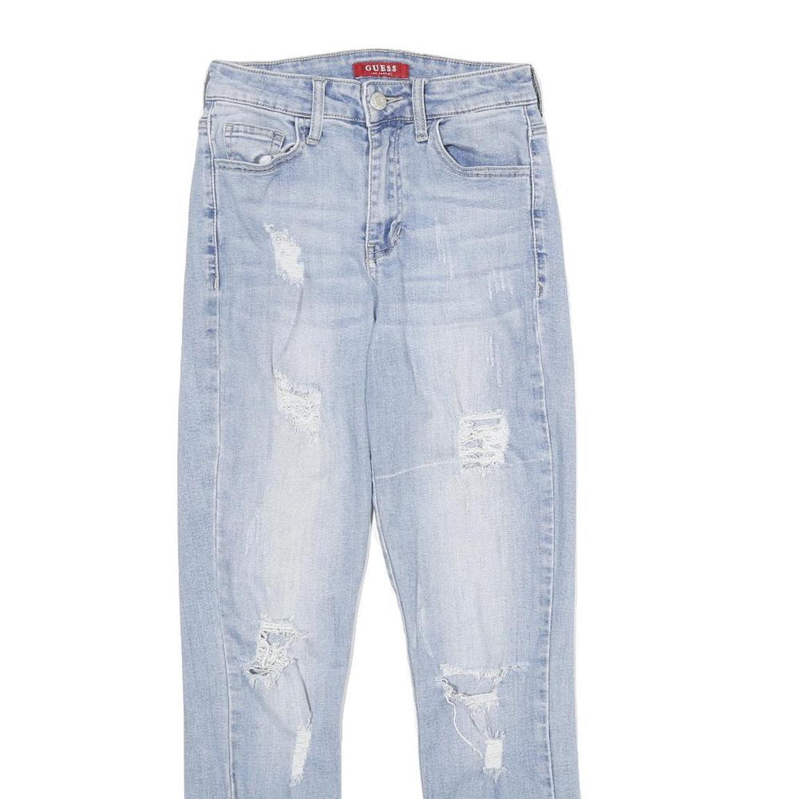 GUESS Womens Jeans Slim Skinny Denim Light W24 L28 Distressed Frayed Hem