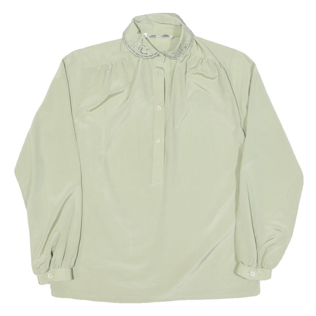 SAPHIR Womens Cream Satin Blouse Long Sleeve Button Neck S Elegant Lightweight