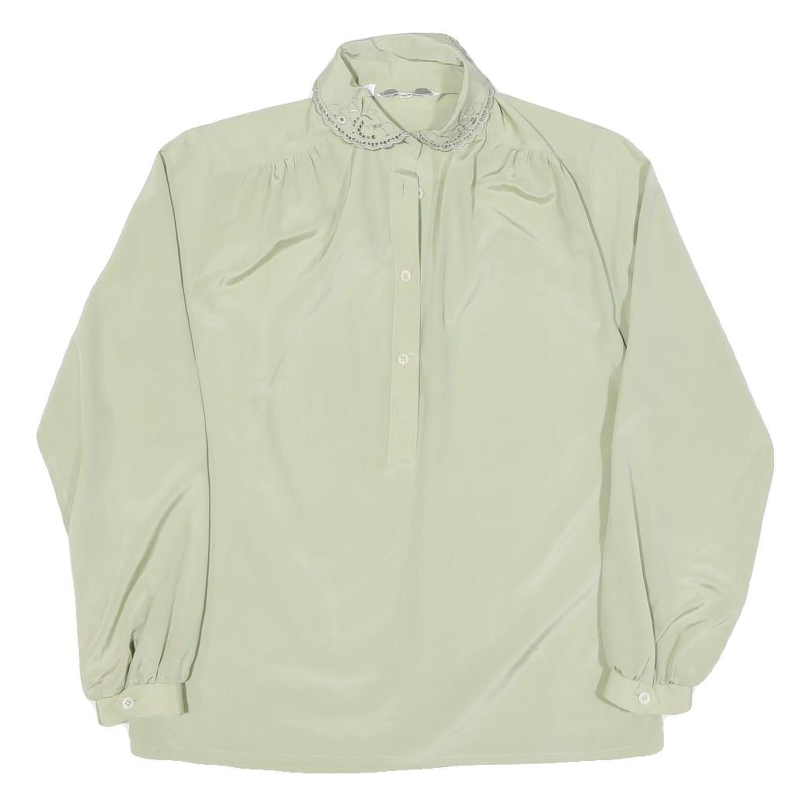 SAPHIR Womens Cream Satin Blouse Long Sleeve Button Neck S Elegant Lightweight