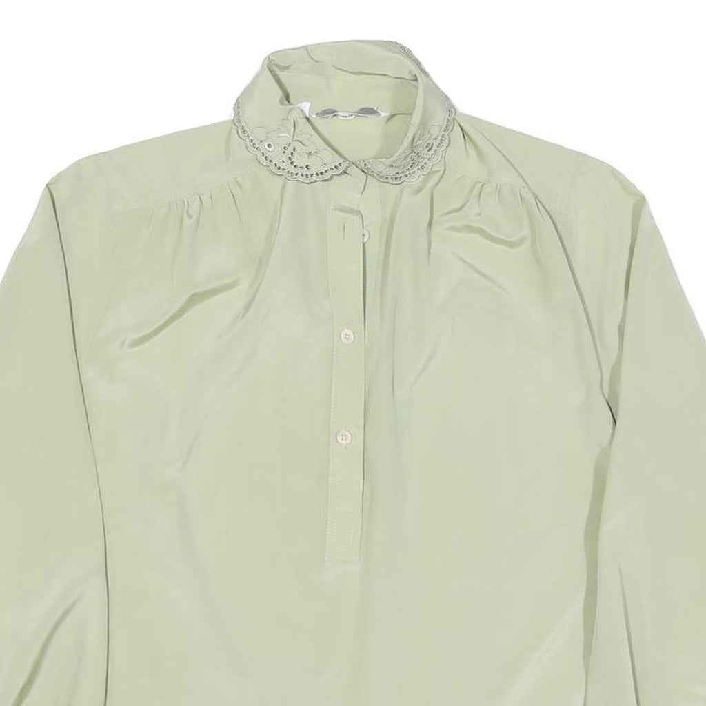 SAPHIR Womens Cream Satin Blouse Long Sleeve Button Neck S Elegant Lightweight