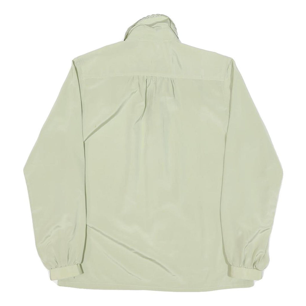 SAPHIR Womens Cream Satin Blouse Long Sleeve Button Neck S Elegant Lightweight
