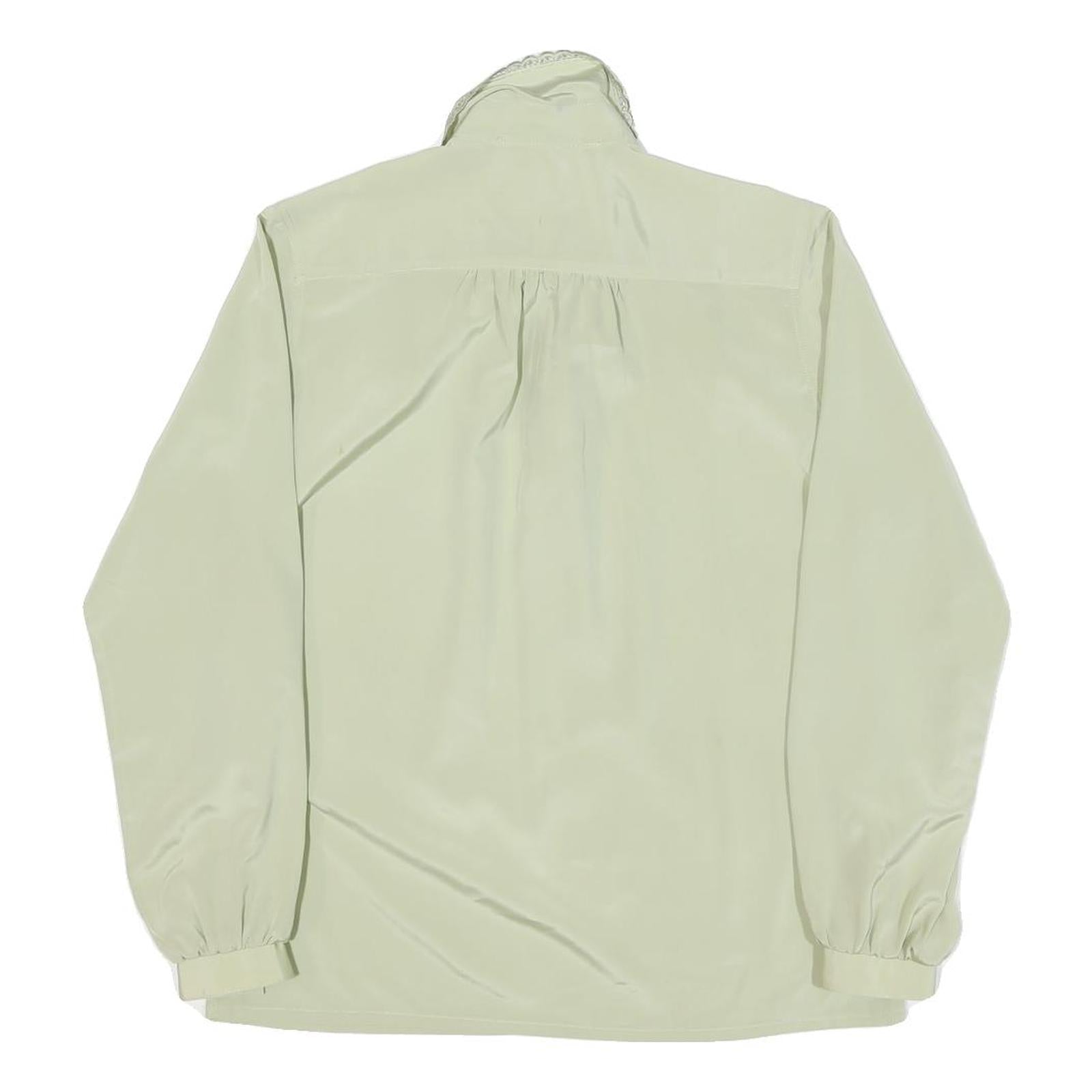SAPHIR Womens Cream Satin Blouse Long Sleeve Button Neck S Elegant Lightweight