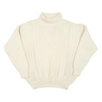 Womens Cream Plain Wool Blend Chunky Knit Jumper Roll Neck L Winter Warm