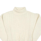 Womens Cream Plain Wool Blend Chunky Knit Jumper Roll Neck L Winter Warm