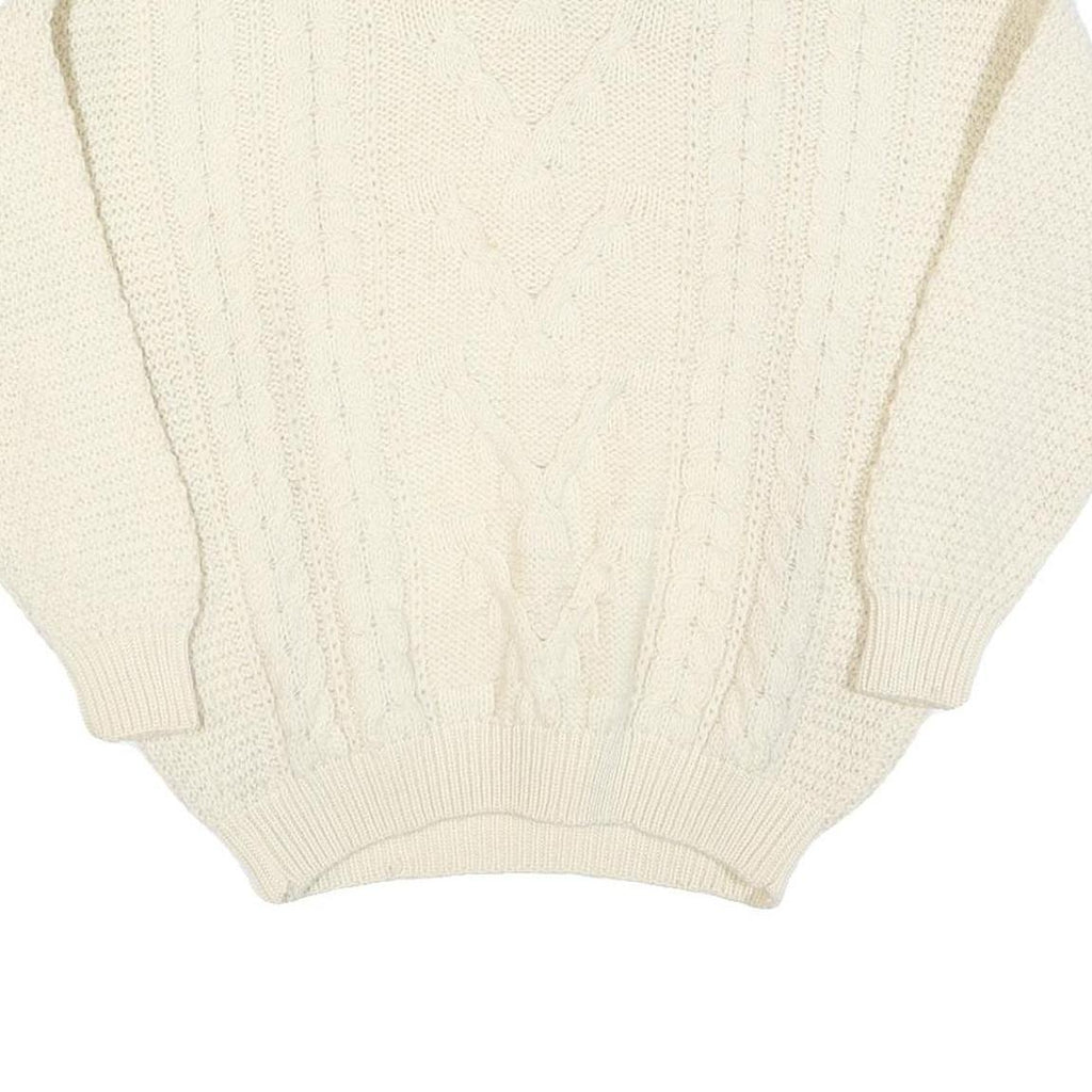 Womens Cream Plain Wool Blend Chunky Knit Jumper Roll Neck L Winter Warm