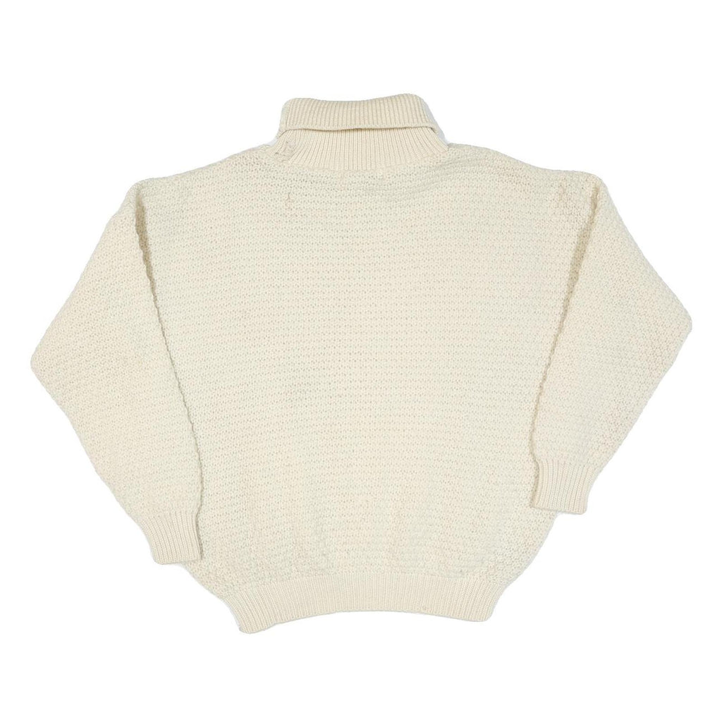 Womens Cream Plain Wool Blend Chunky Knit Jumper Roll Neck L Winter Warm