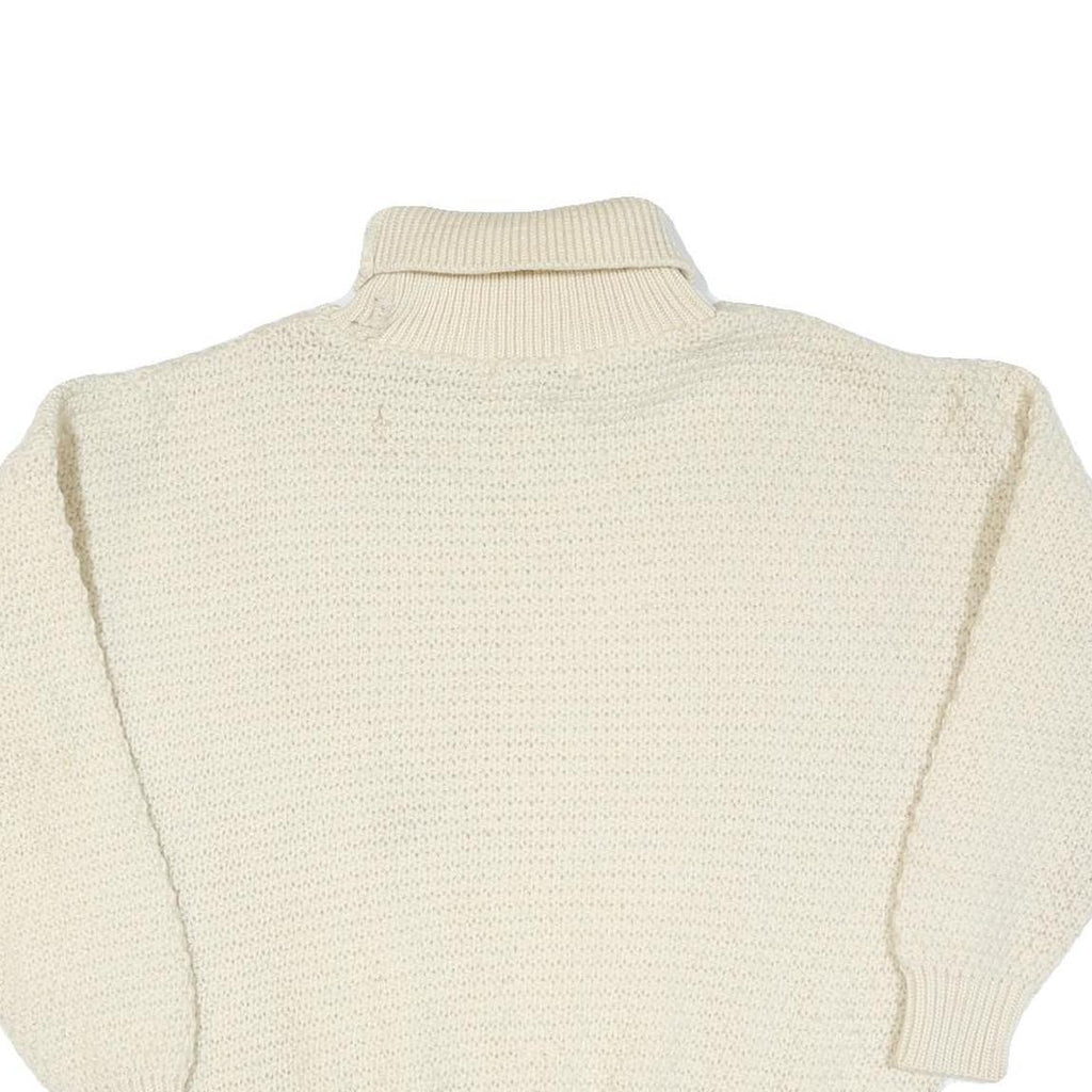 Womens Cream Plain Wool Blend Chunky Knit Jumper Roll Neck L Winter Warm