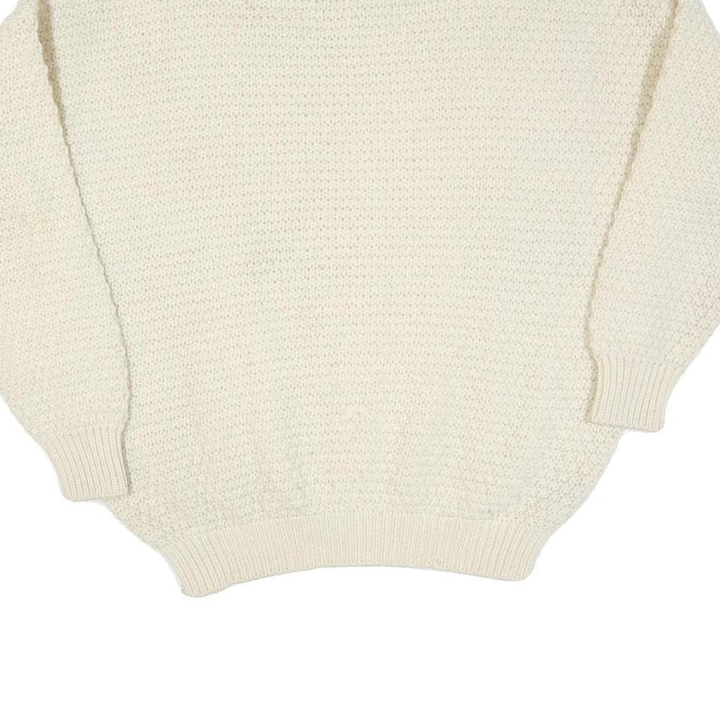Womens Cream Plain Wool Blend Chunky Knit Jumper Roll Neck L Winter Warm