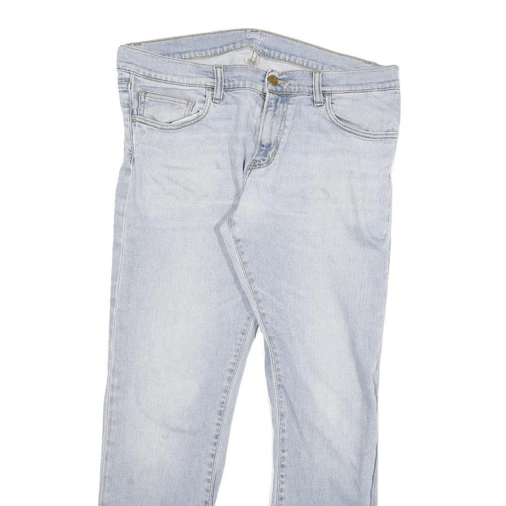 CARHARTT Mens Slim Light Blue Denim Jeans W34 L29 Casual Cotton Blend Zip
