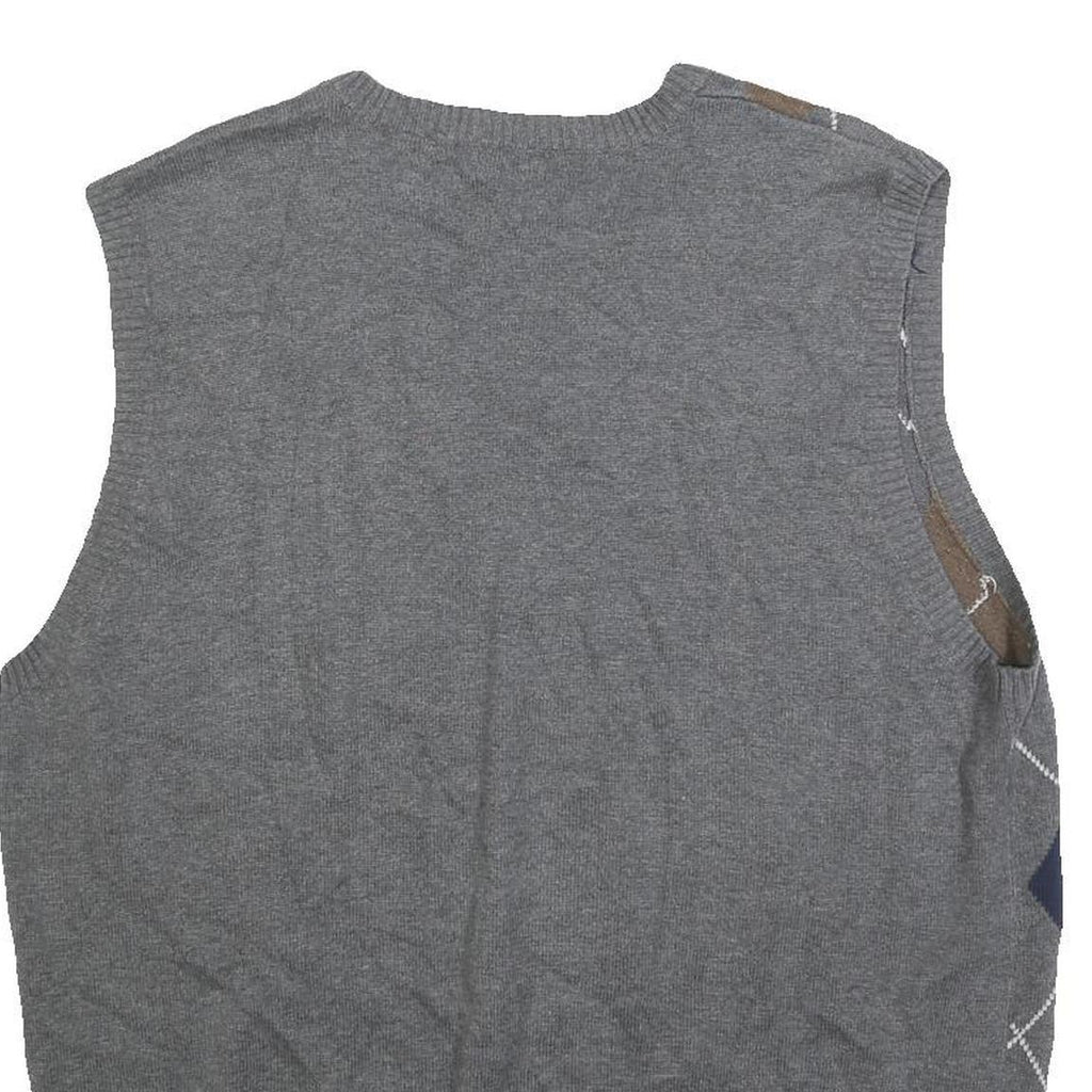 IZOD Mens Grey Brown & Blue Patterned V-Neck Cotton Jumper Vest L Argyle Casual