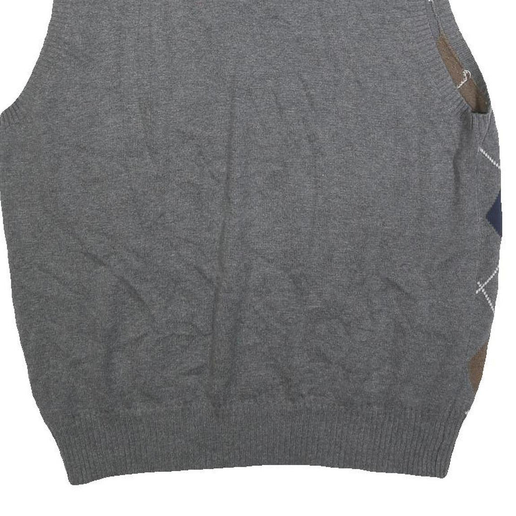 IZOD Mens Grey Brown & Blue Patterned V-Neck Cotton Jumper Vest L Argyle Casual