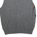 IZOD Mens Grey Brown & Blue Patterned V-Neck Cotton Jumper Vest L Argyle Casual