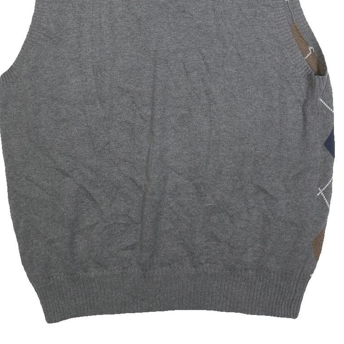 IZOD Mens Grey Brown & Blue Patterned V-Neck Cotton Jumper Vest L Argyle Casual