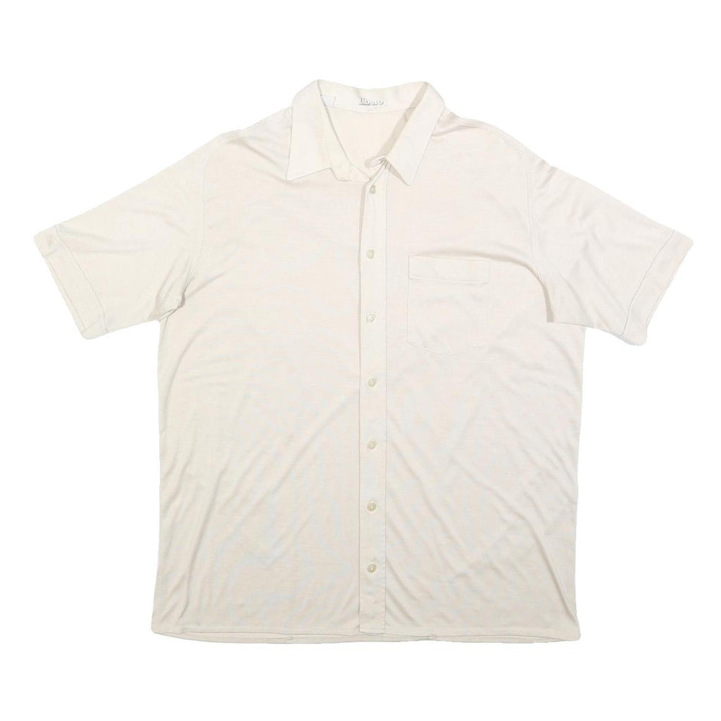 LIBERO Mens White Plain Short Sleeve Shirt L Casual Polyester Blend Summer