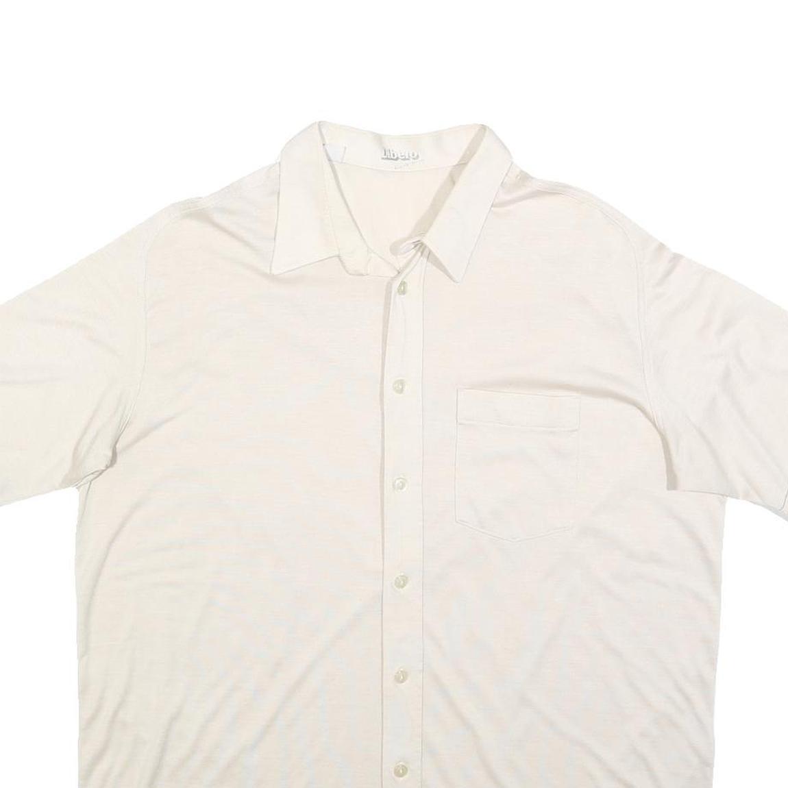 LIBERO Mens White Plain Short Sleeve Shirt L Casual Polyester Blend Summer