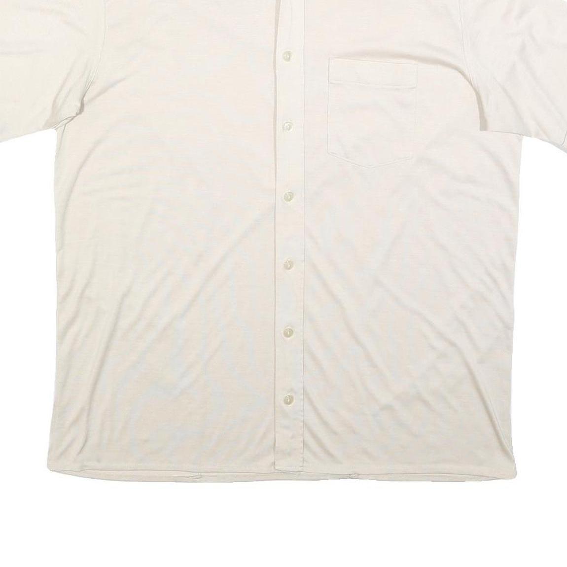 LIBERO Mens White Plain Short Sleeve Shirt L Casual Polyester Blend Summer