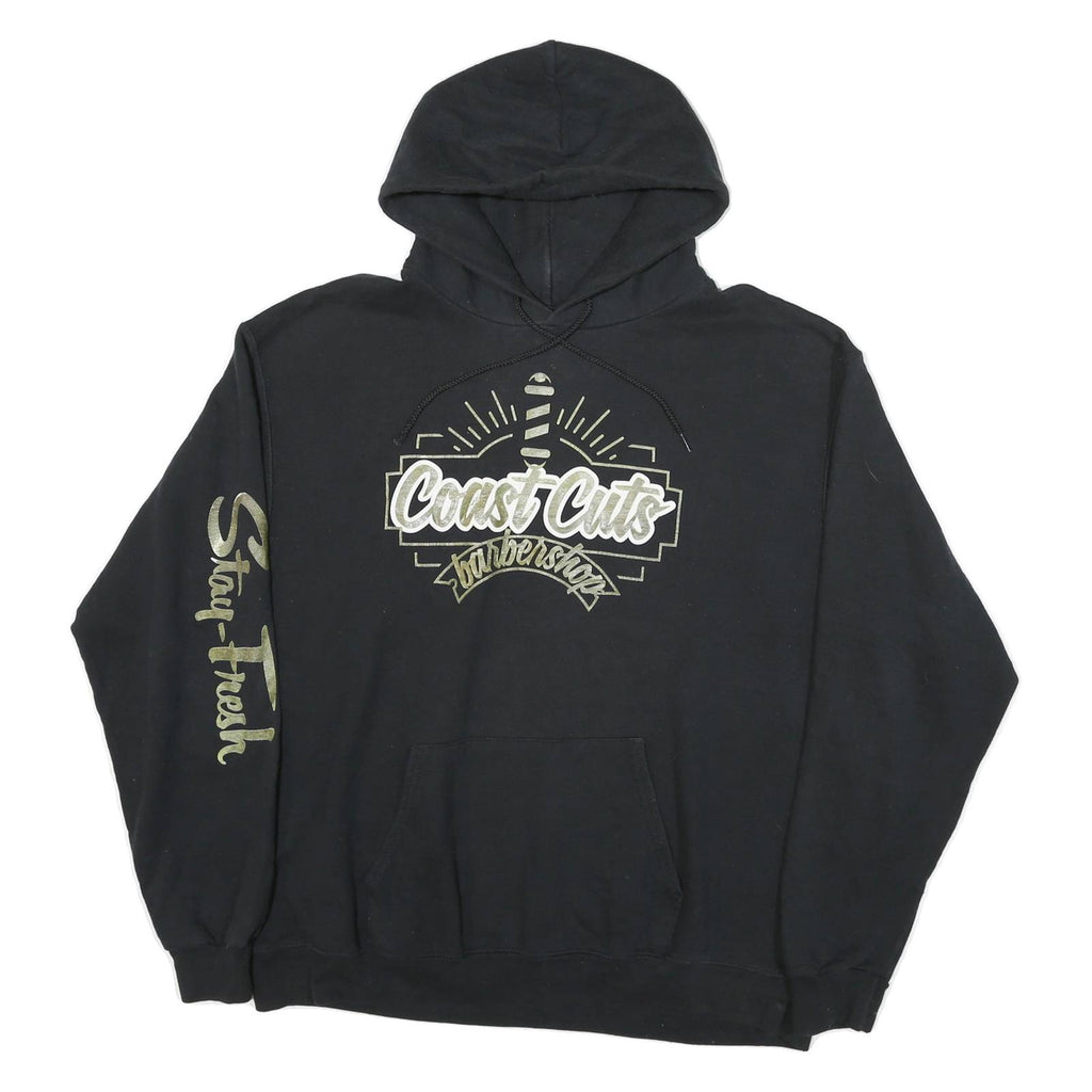 CHAMPION Mens Black Coast Cuts Barbershop Pullover Hoodie XL Printed Sleeve