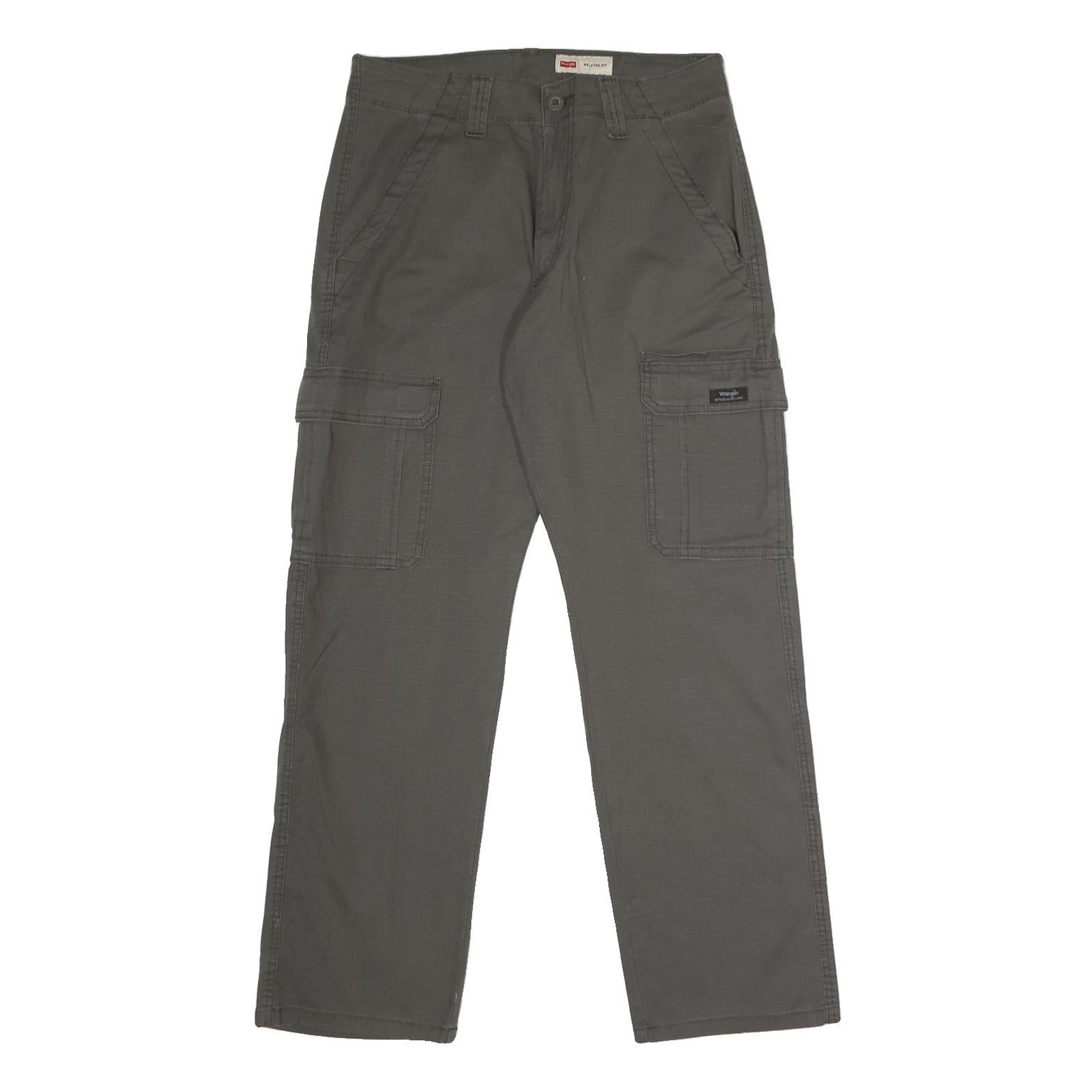 WRANGLER Mens Cotton Blend Grey Relaxed Cargo Trousers W29 L30 Casual Workwear