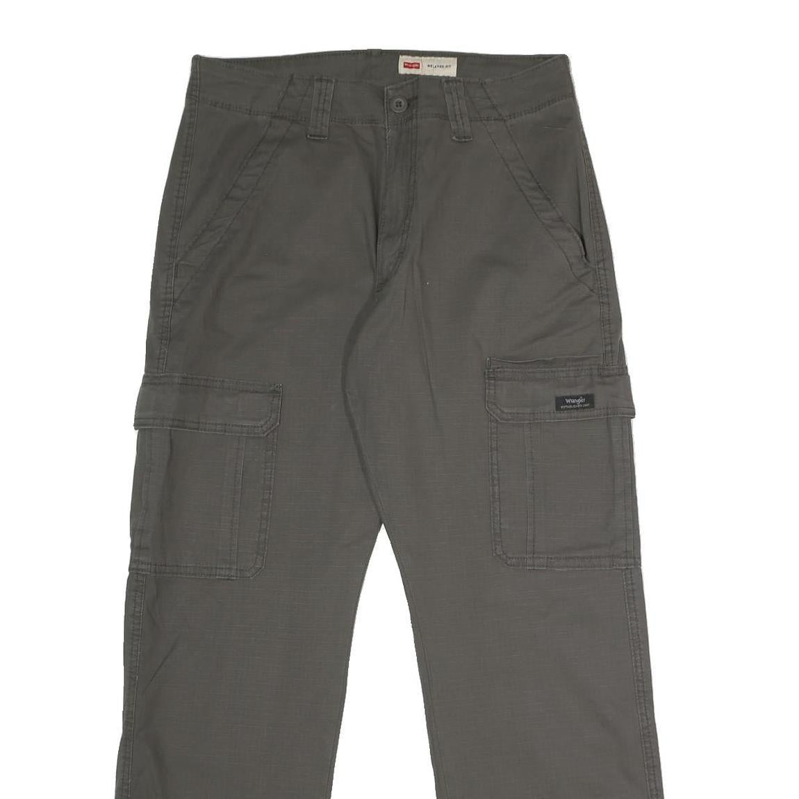 WRANGLER Mens Cotton Blend Grey Relaxed Cargo Trousers W29 L30 Casual Workwear