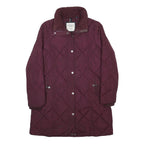 TOMMY HILFIGER Womens Maroon Quilt Jacket L Polyester Diamond Pattern Long