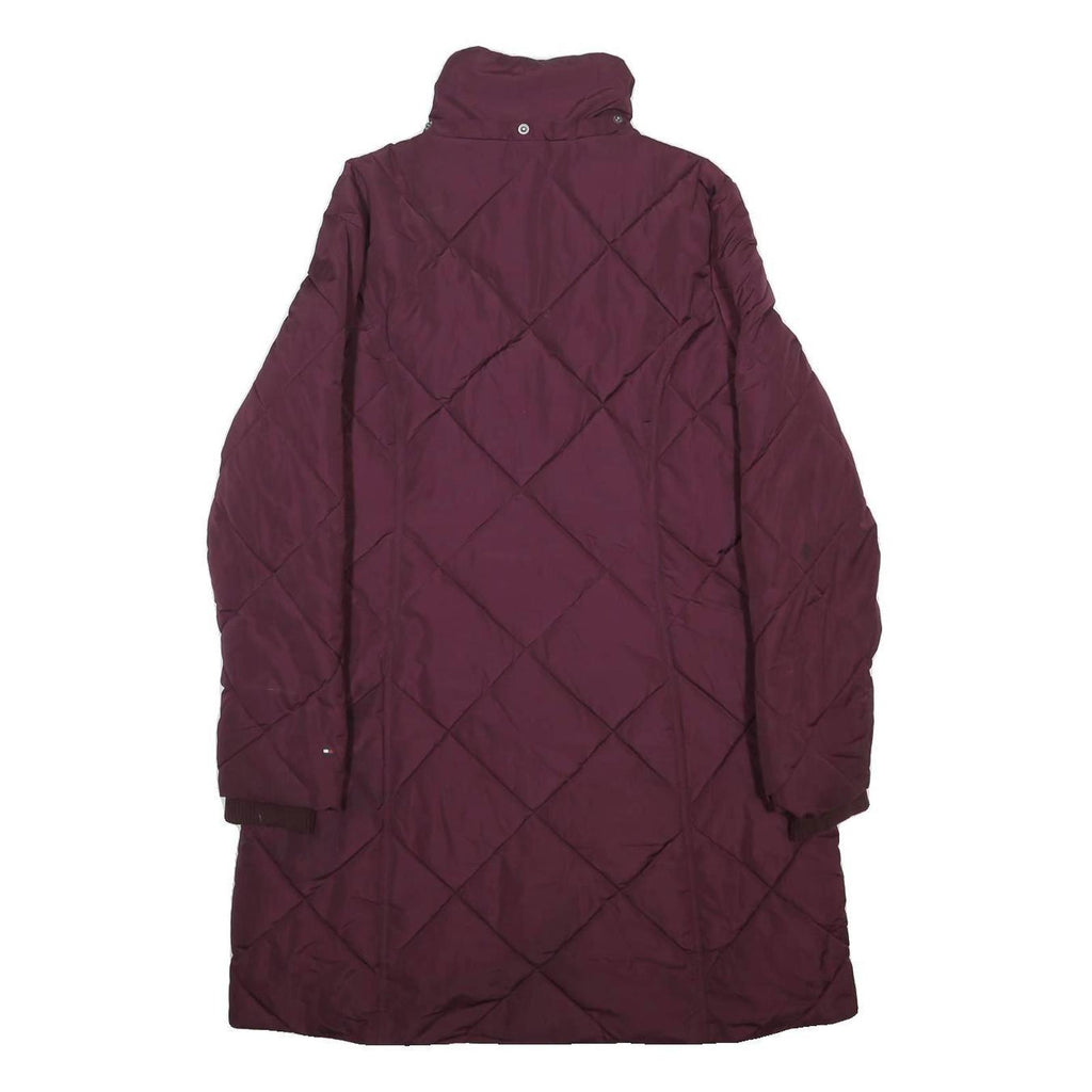 TOMMY HILFIGER Womens Maroon Quilt Jacket L Polyester Diamond Pattern Long
