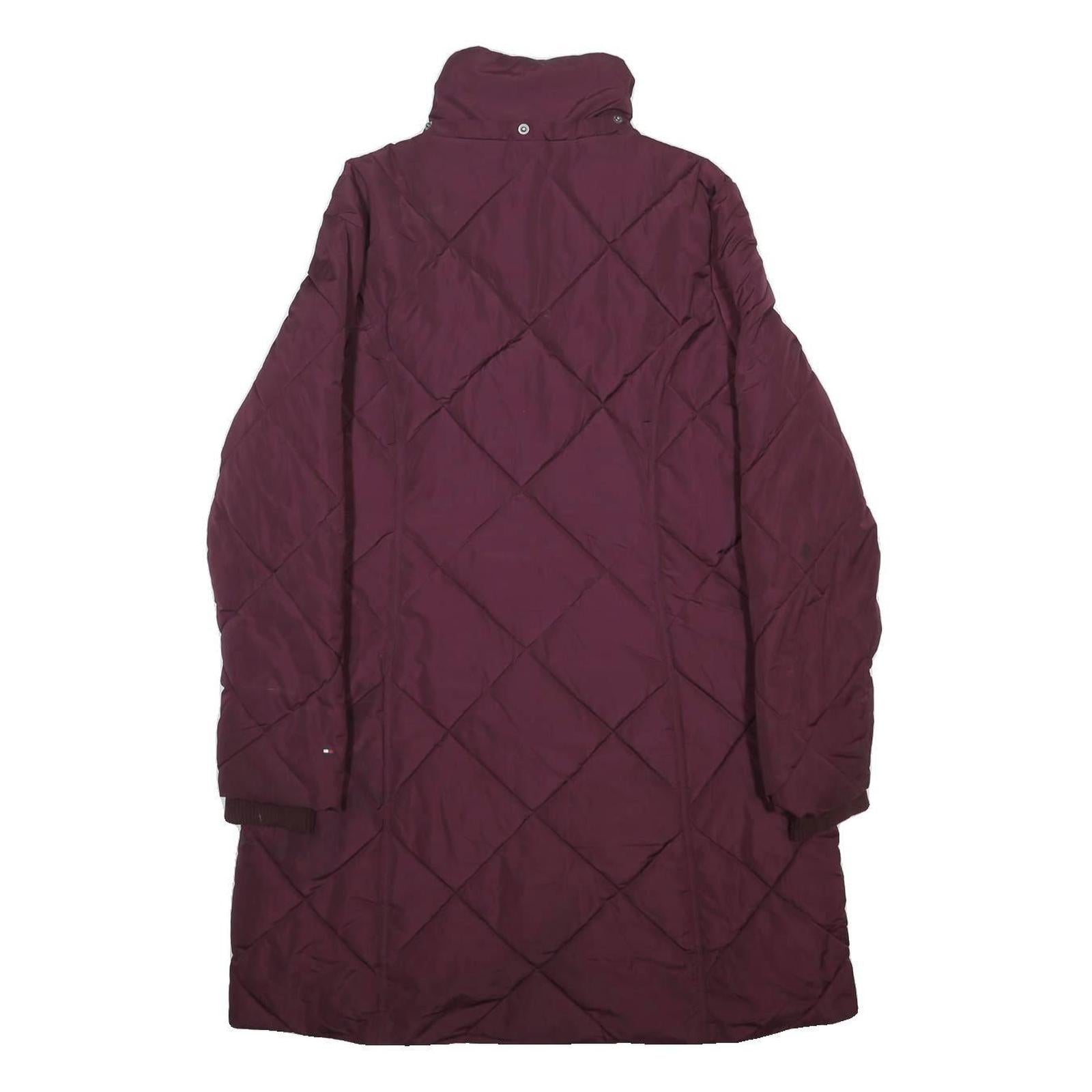 TOMMY HILFIGER Womens Maroon Quilt Jacket L Polyester Diamond Pattern Long