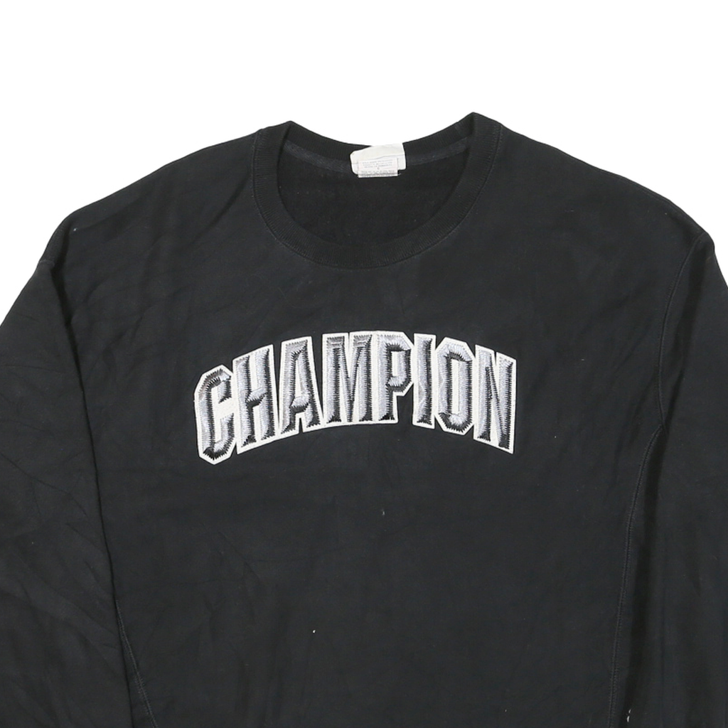 CHAMPION Mens Black Cotton Blend Crew Neck L Sweatshirt Pullover Logo Comfort