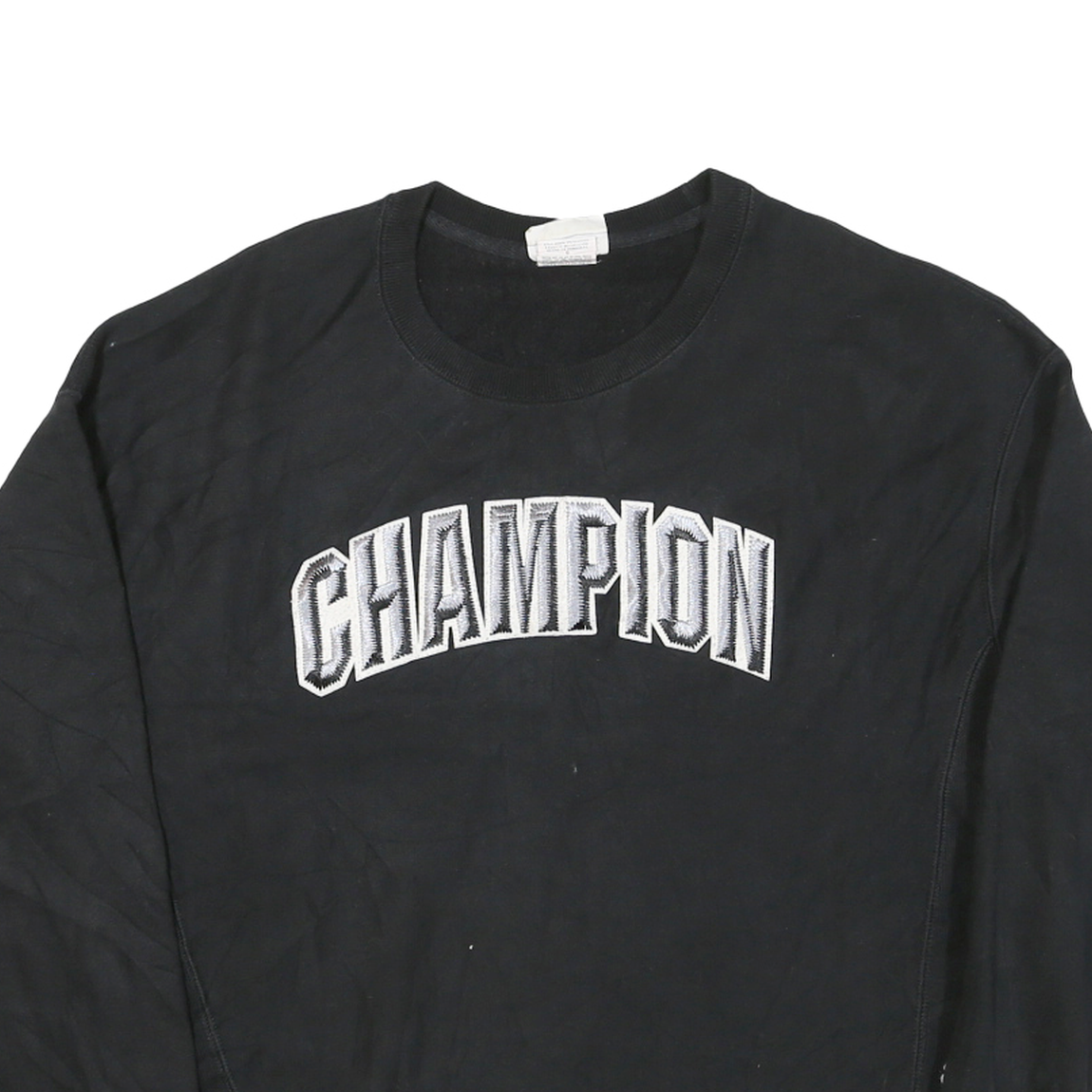 CHAMPION Mens Black Cotton Blend Crew Neck L Sweatshirt Pullover Logo Comfort