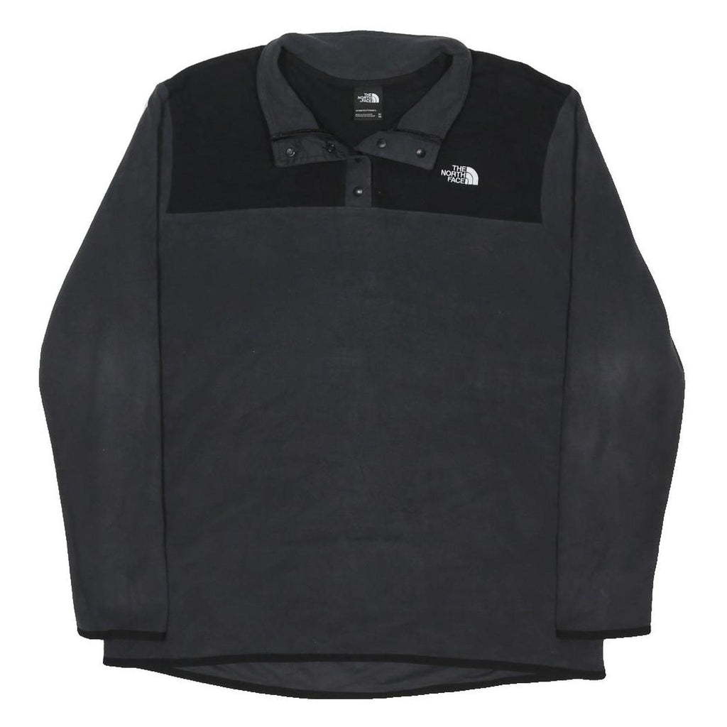 THE NORTH FACE Womens Black & Grey Plain Pullover Fleece Jumper Button Neck XL