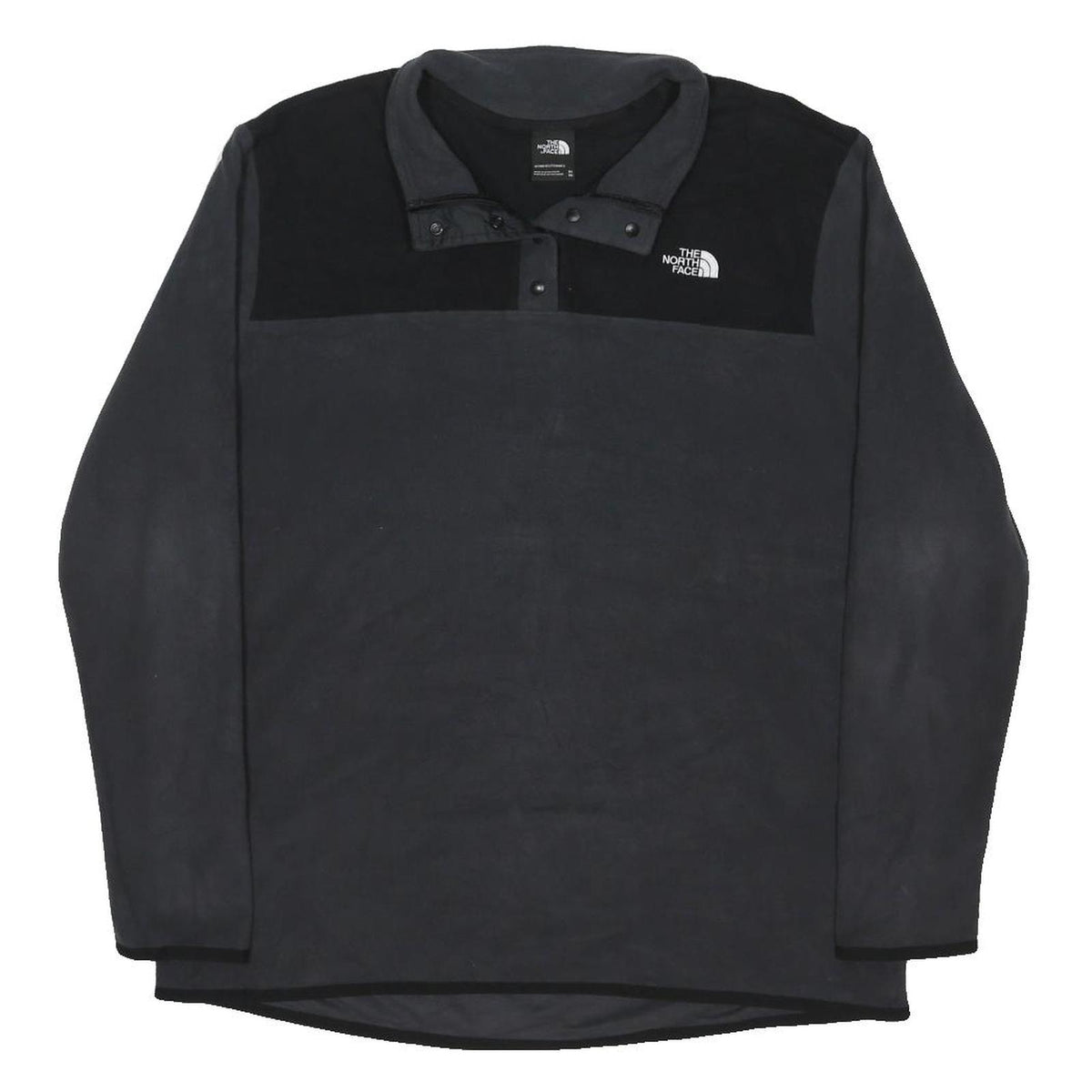 THE NORTH FACE Womens Black & Grey Plain Pullover Fleece Jumper Button Neck XL