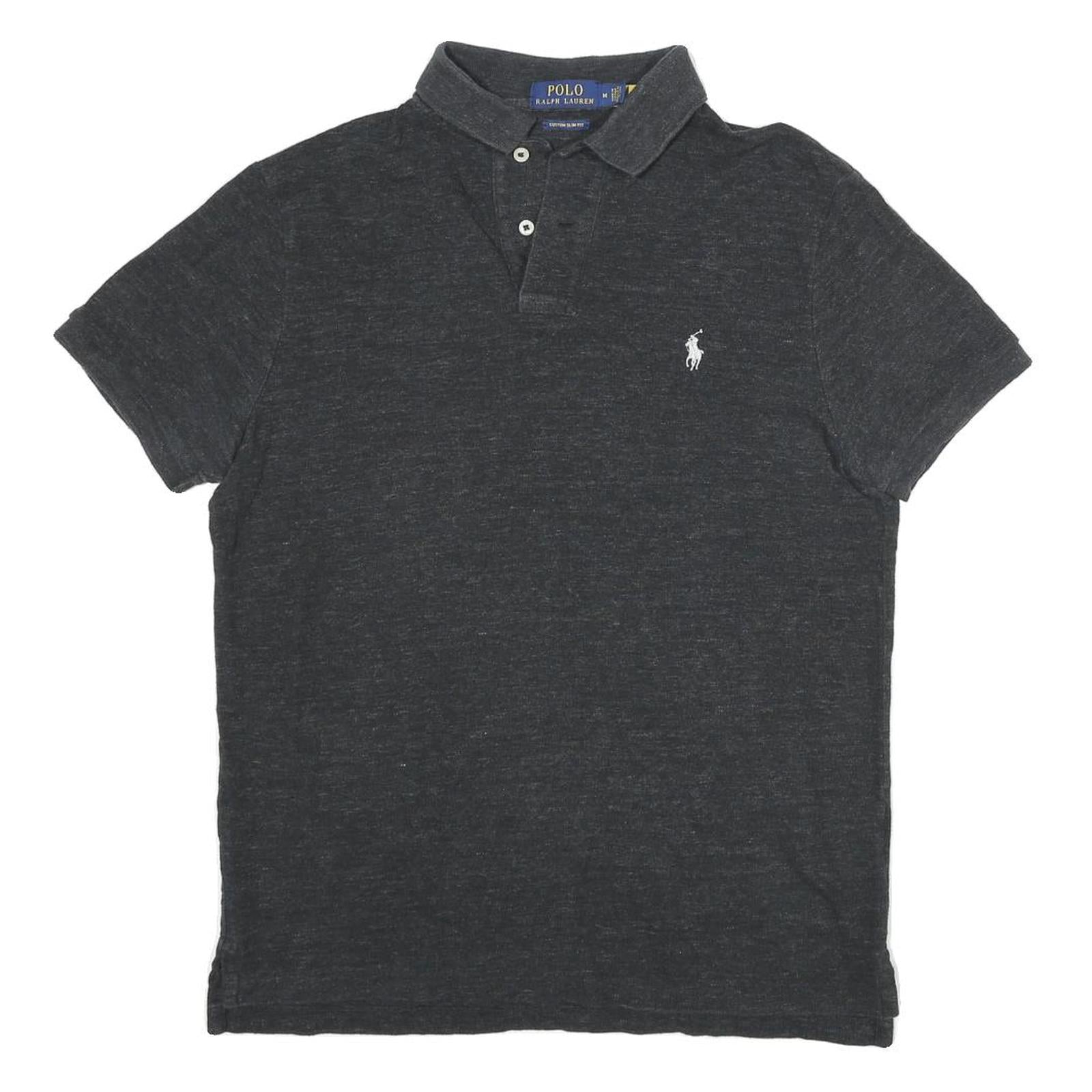 POLO RALPH LAUREN Mens Black Short Sleeve Plain M Polo Shirt Cotton Blend