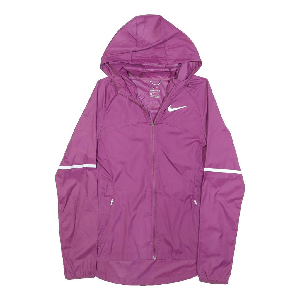 NIKE Womens Purple Zip Hooded Jacket XS Nylon Plain Lightweight Running