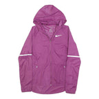 NIKE Womens Purple Zip Hooded Jacket XS Nylon Plain Lightweight Running