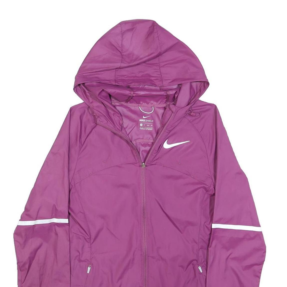 NIKE Womens Purple Zip Hooded Jacket XS Nylon Plain Lightweight Running