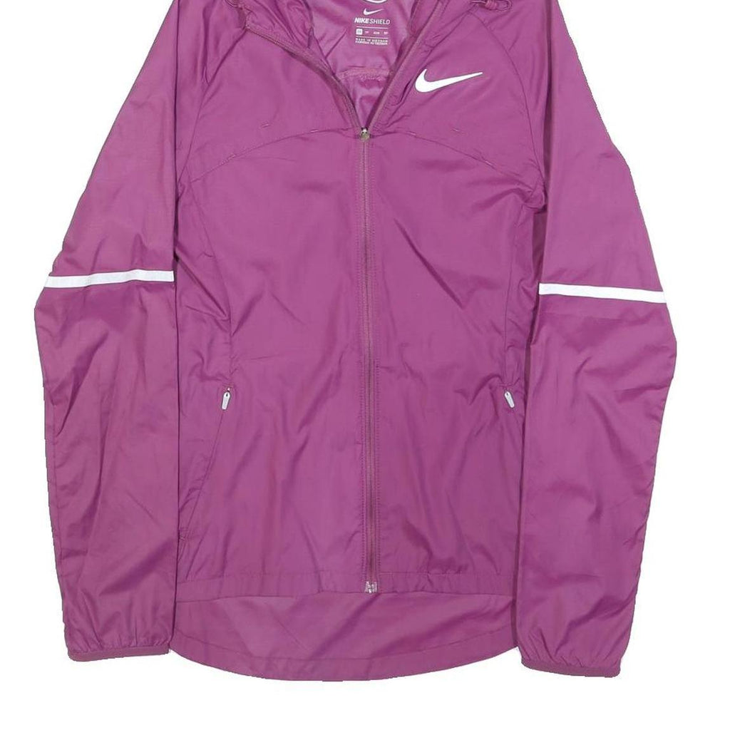 NIKE Womens Purple Zip Hooded Jacket XS Nylon Plain Lightweight Running