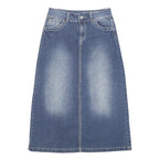 CATO Womens Blue Denim A-Line Midi Cotton Blend Skirt Size M Classic Stitch