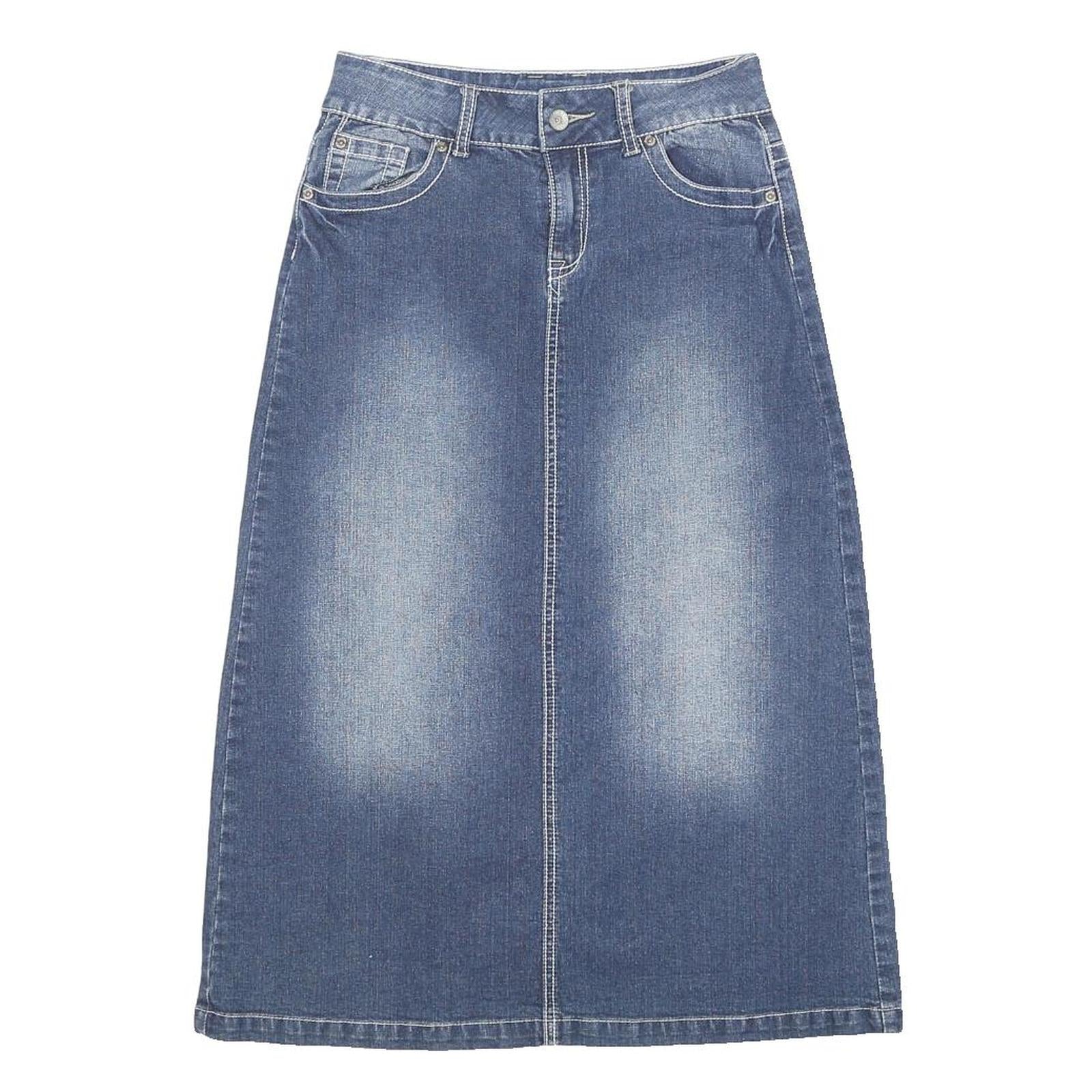 CATO Womens Blue Denim A-Line Midi Cotton Blend Skirt Size M Classic Stitch