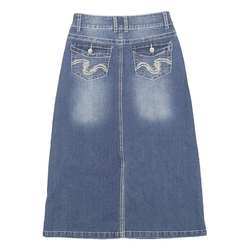 CATO Womens Blue Denim A-Line Midi Cotton Blend Skirt Size M Classic Stitch