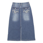 CATO Womens Blue Denim A-Line Midi Cotton Blend Skirt Size M Classic Stitch