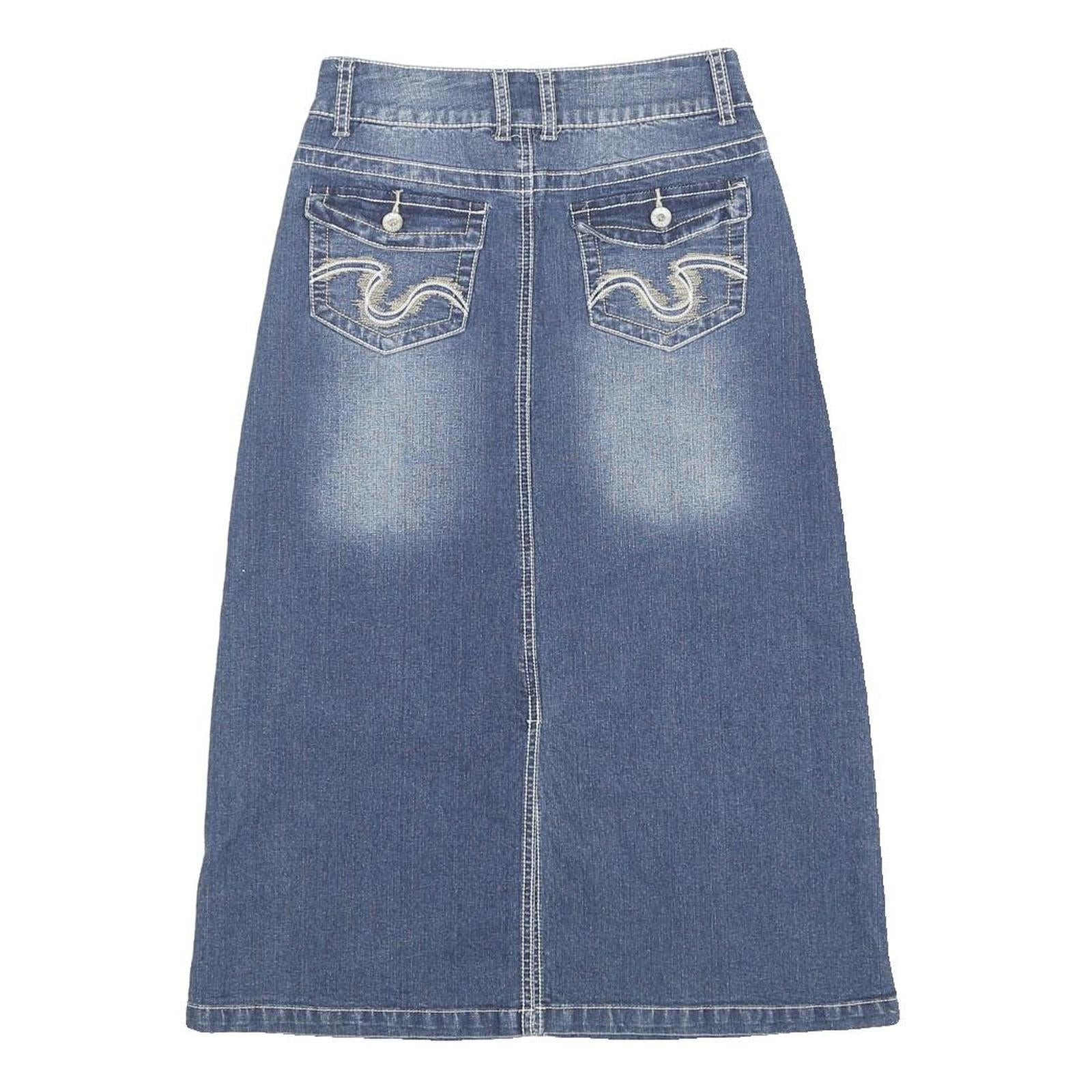 CATO Womens Blue Denim A-Line Midi Cotton Blend Skirt Size M Classic Stitch