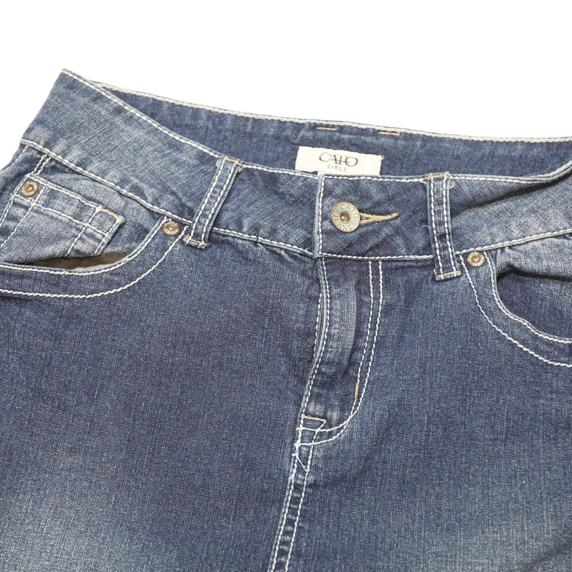 CATO Womens Blue Denim A-Line Midi Cotton Blend Skirt Size M Classic Stitch