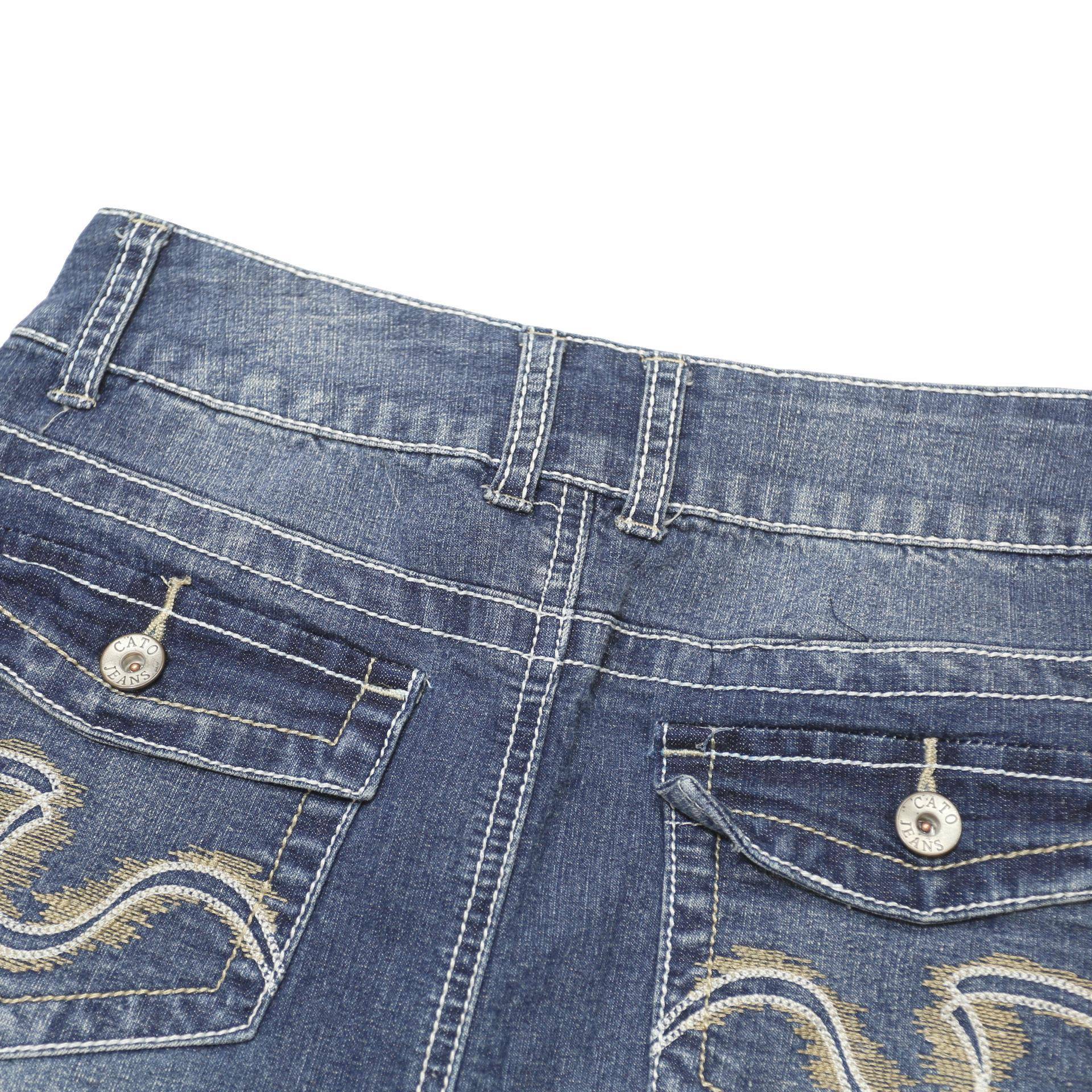 CATO Womens Blue Denim A-Line Midi Cotton Blend Skirt Size M Classic Stitch