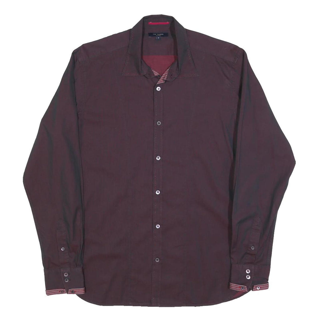 TED BAKER Mens Maroon Plain Shirt M Cotton Blend Classic Fit Long Sleeve
