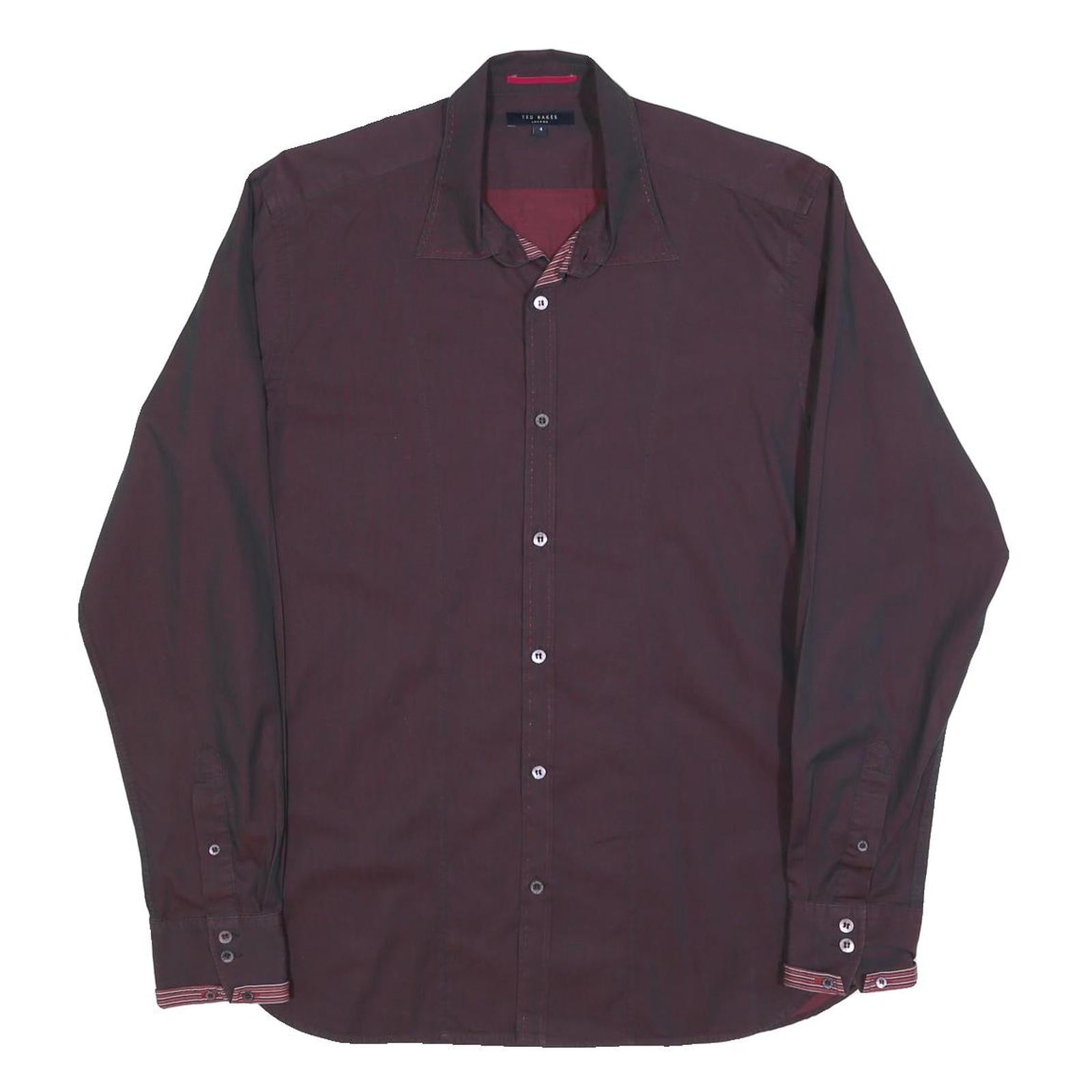 TED BAKER Mens Maroon Plain Shirt M Cotton Blend Classic Fit Long Sleeve