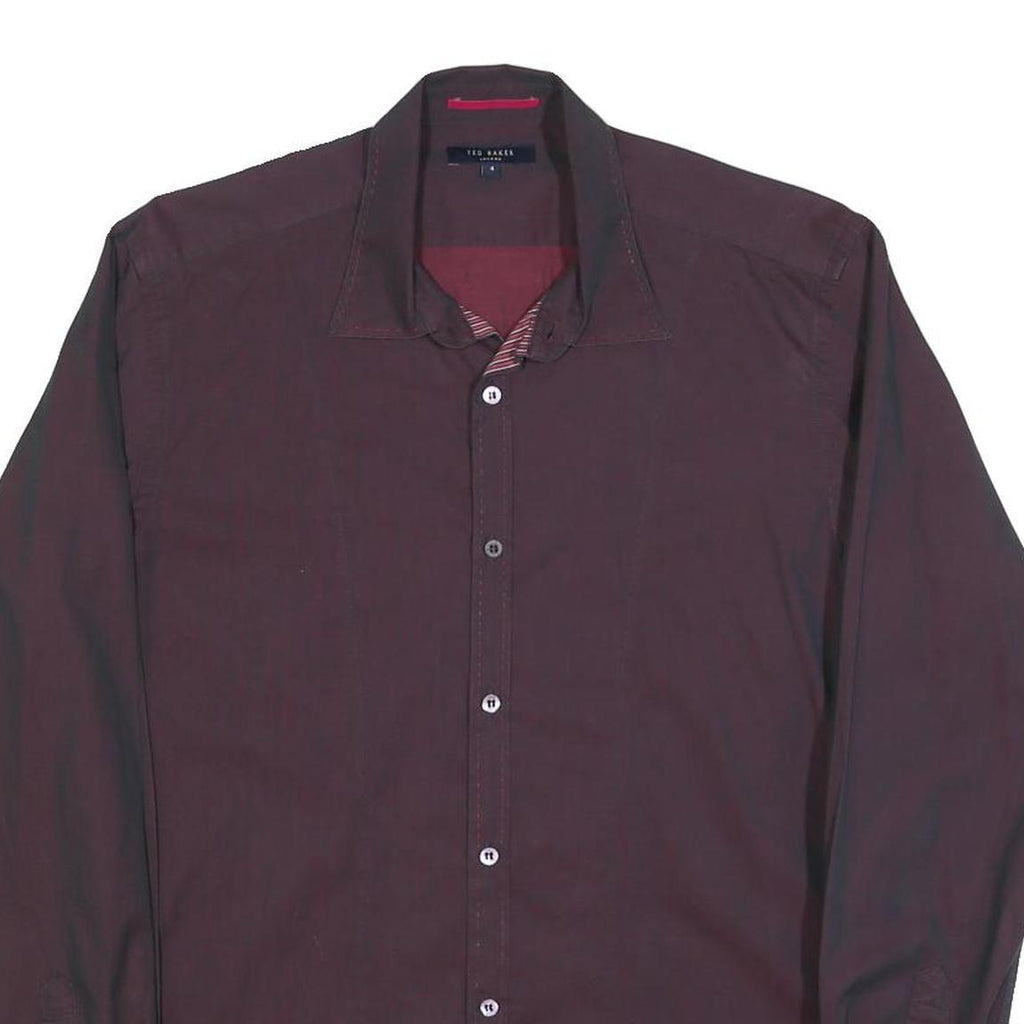TED BAKER Mens Maroon Plain Shirt M Cotton Blend Classic Fit Long Sleeve