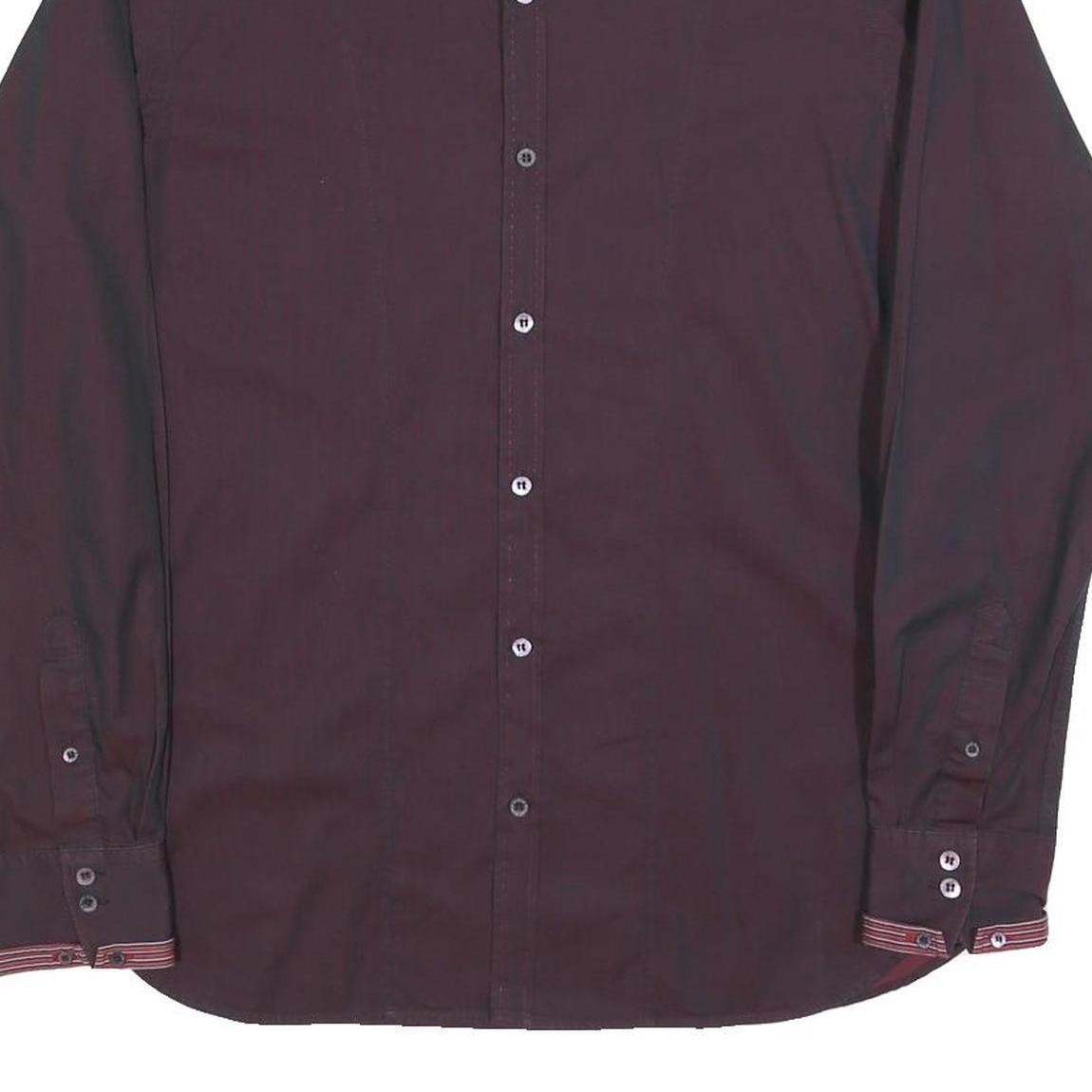 TED BAKER Mens Maroon Plain Shirt M Cotton Blend Classic Fit Long Sleeve
