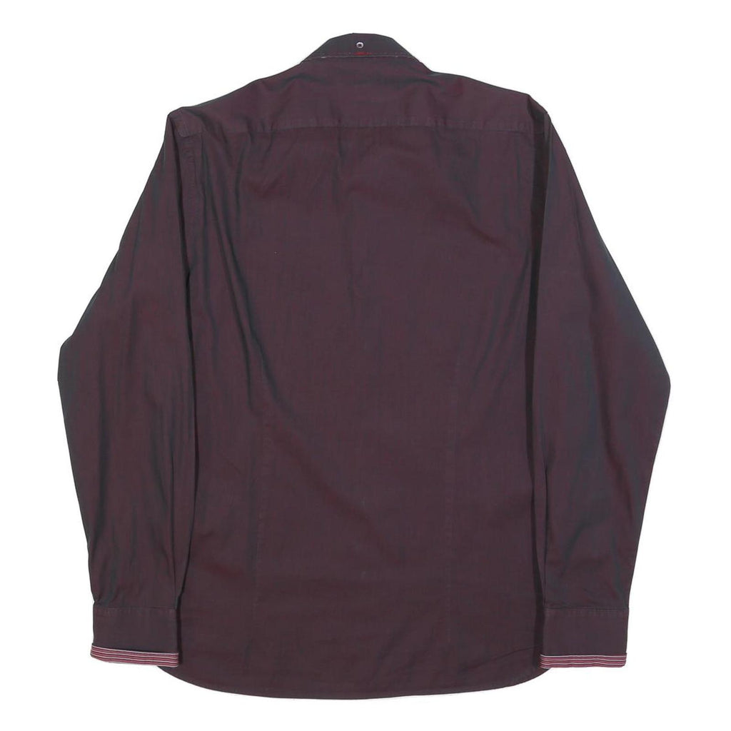 TED BAKER Mens Maroon Plain Shirt M Cotton Blend Classic Fit Long Sleeve