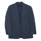 E THOMAS Mens Blue Checked Classic Jacket S Wool Blend Button Closure Stylish