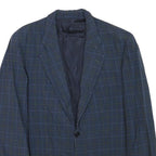 E THOMAS Mens Blue Checked Classic Jacket S Wool Blend Button Closure Stylish
